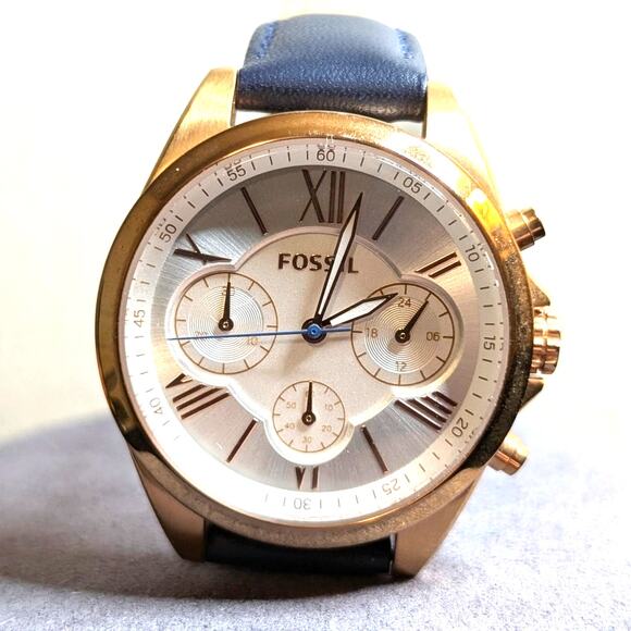 Fossil Watch BQ3121 Rose Gold Navy Chronograph Watch Leather Strap - Picture 2 of 10